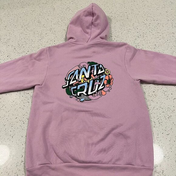 SANTA CRUZ Pink Hooded Sweatshirt / Hoodie | Waves, Flowers, Beach | WMNs Small - Picture 1 of 5